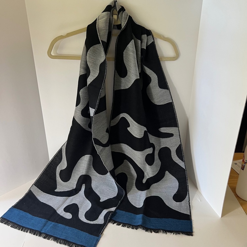 The Met Wool Silk Scarf Made in Italy Abstract NWT 13 x 72" Small Flaw